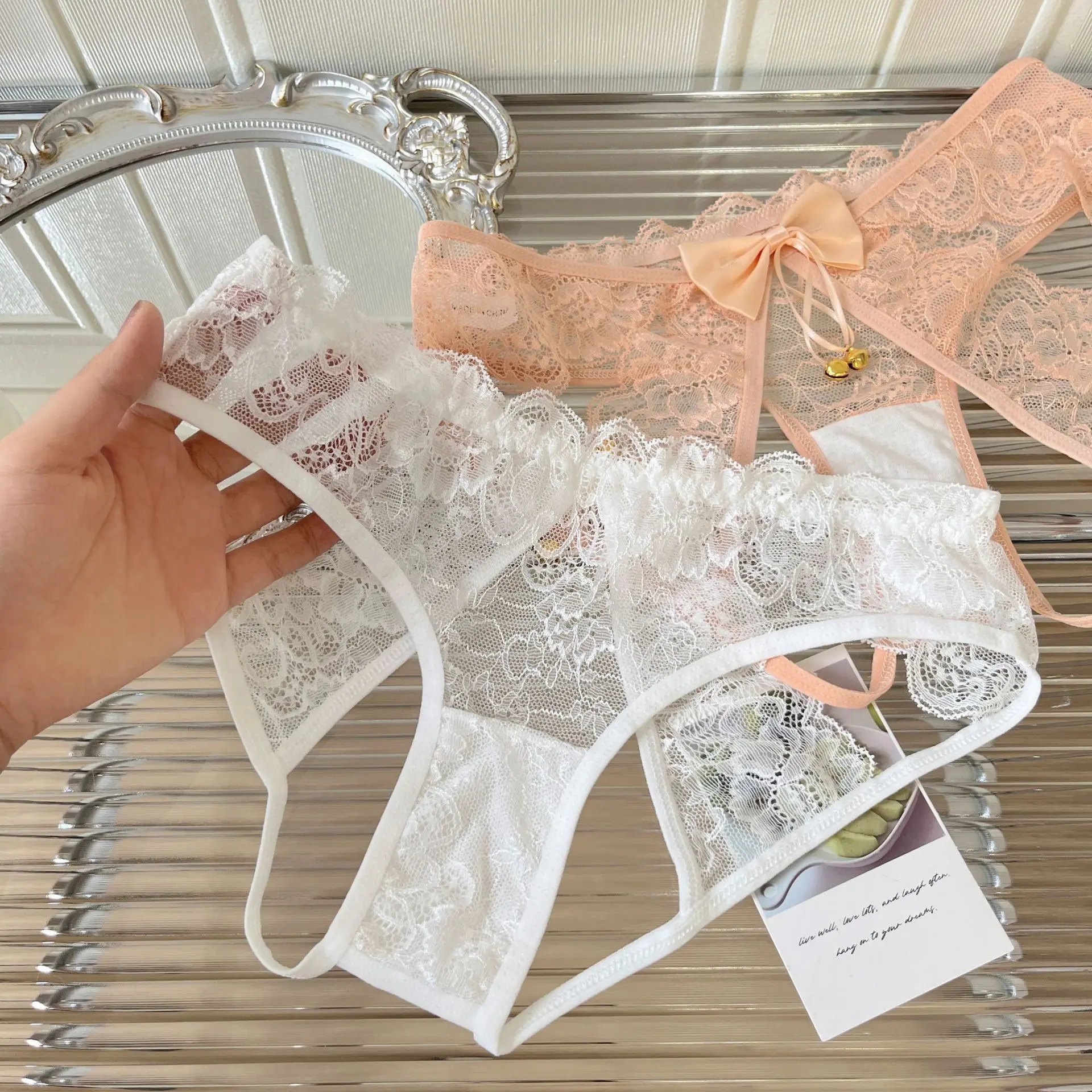 Bow Lace Sexy Women's Underwear Low Waist Embroidery Cotton Crotch Transparent Erotic Panties Soft See Through Briefs Lingerie