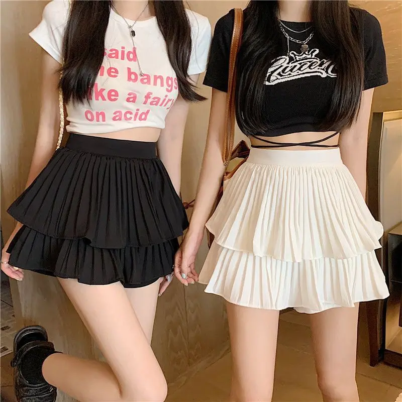 Korean Pleated Skirt Women Sweet Sexy Cake Ball Gown Summer Fashion Chic Solid Dress Pretty Style Jk Harajuku Ruffles Clothes