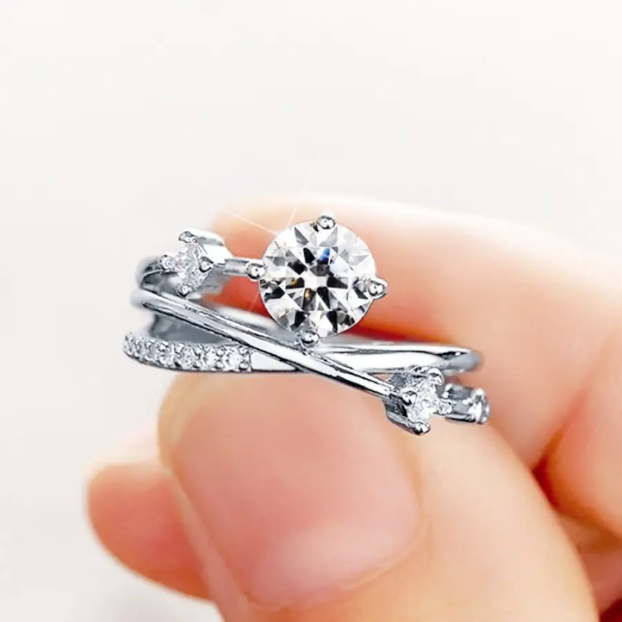 Gold Color Crossing Design Silver Plated Rings White Zircon Wedding Rings for Women Personality Finger Rings Fashion Jewelry