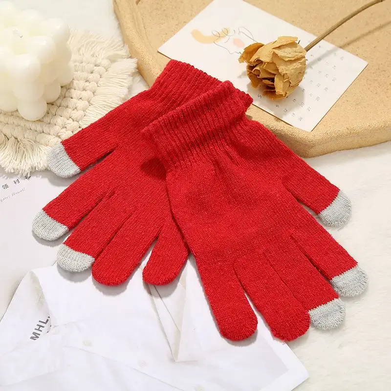 Winter Touch Screen Gloves Texting Cap Smart Phone Women Men Warm Stretch Knit Mittens Full Finger Female Crochet Soft Thicken
