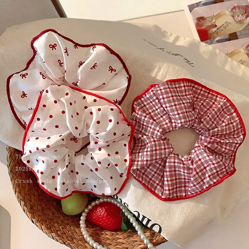 Print Heart Dot Plaid Large Intestine Scrunchie HairBands for Women Girls Hair Tie Sweet Hair Ornament Fashion Hair Accessories