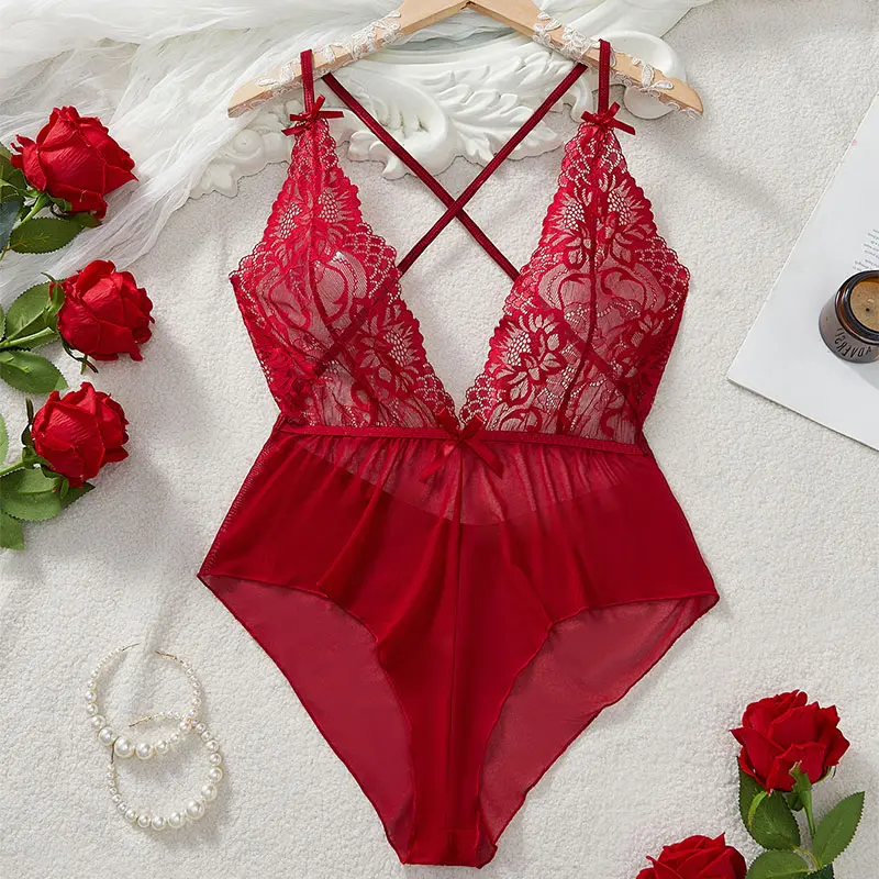 Women Sexy Lingerie Mesh Transparent Deep V Sleeveless See Through Erotic Bra Sexy Adult Lingerie Hollow Out Mini Nightgown