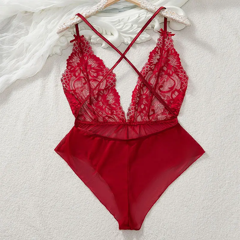 Women Sexy Lingerie Mesh Transparent Deep V Sleeveless See Through Erotic Bra Sexy Adult Lingerie Hollow Out Mini Nightgown