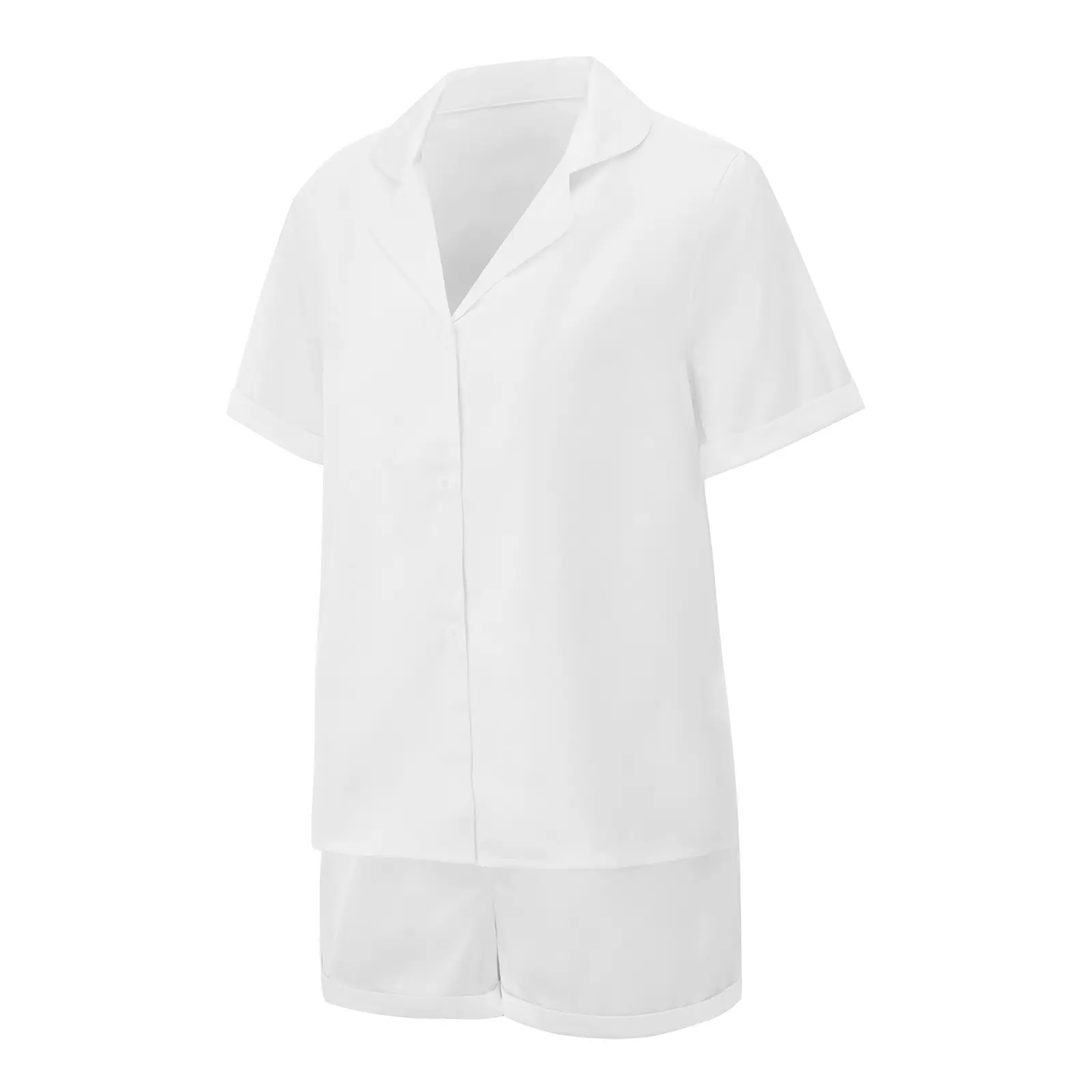 Women's 2PCS Satin Lounge Set Short Sleeve Lapel Button Up Tops Shorts Sleepwear Sets