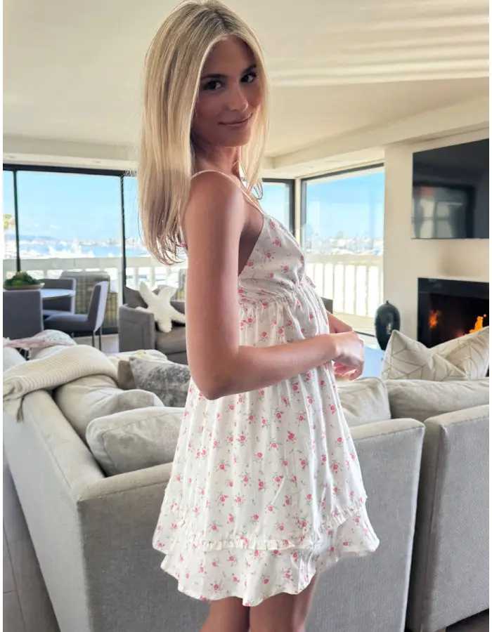 Women Sleeveless Nightgowns Summer Floral Print Backless V-Neck Mini Night Dress Lightweight Sleep Dress Cute Sleepwear