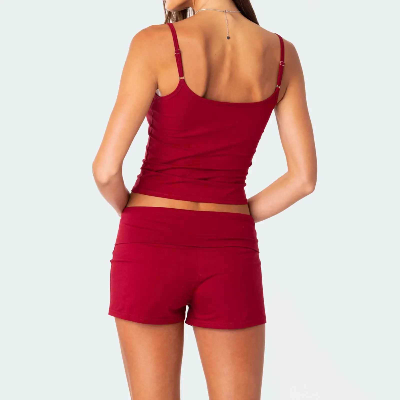 Women's 2 Piece Pajama Set Sleeveless Letter Print Cami Tops Red Casual Shorts Sleepwear Sets