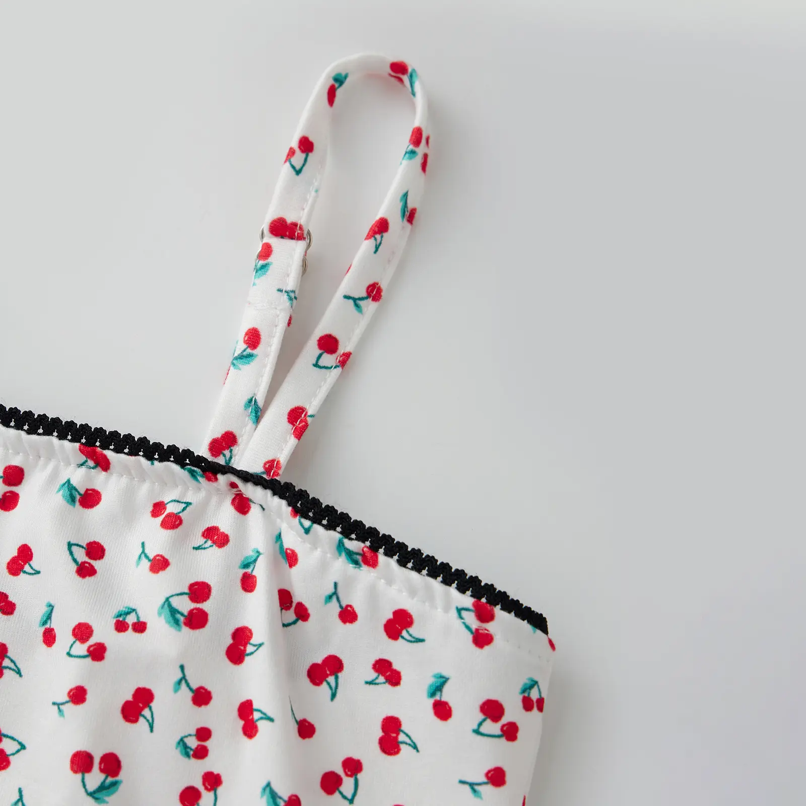 Women 2 Piece Pajamas Set Cherry Print Crop Camisole Tops and Elastic Shorts for Loungewear Soft Sleepwear