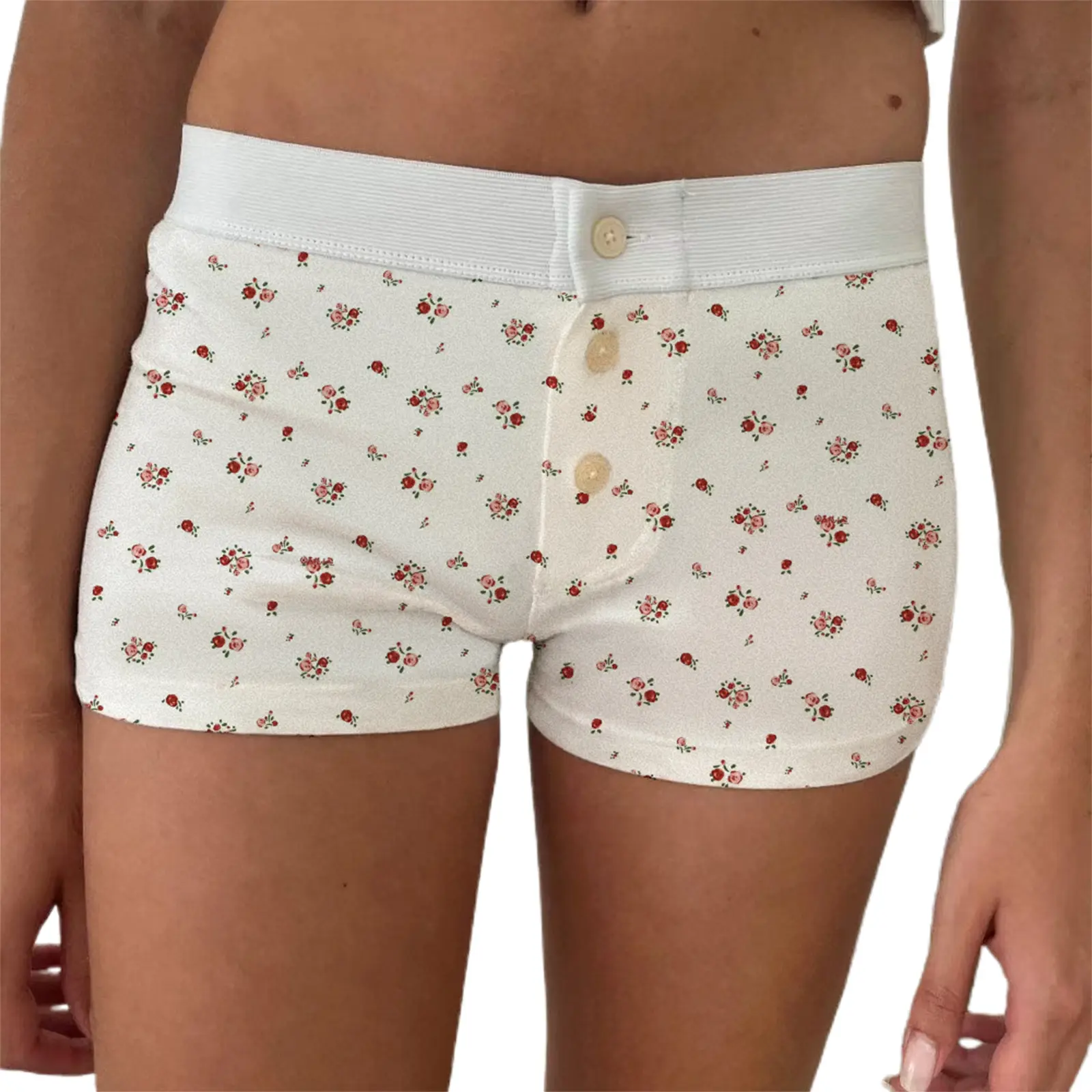 Women's Pajama Boxer Shorts Floral Print Buttons Elastic Waist Comfy Sleep Shorts Summer Casual Pajama Bottoms