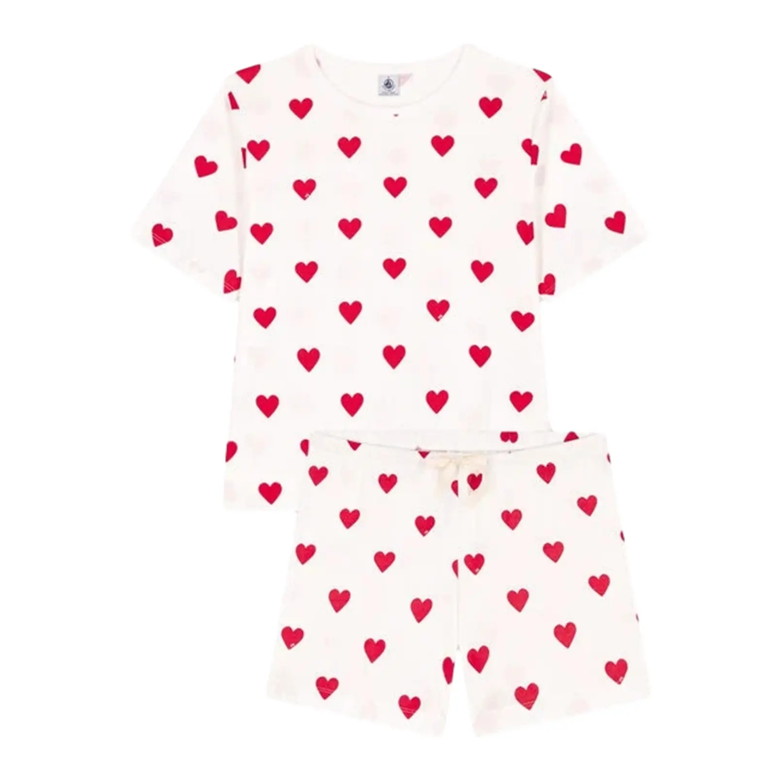 Women Pajama Set, Heart Print Short Sleeve Crew Neck T-shirt with Shorts Sleepwear Loungewear