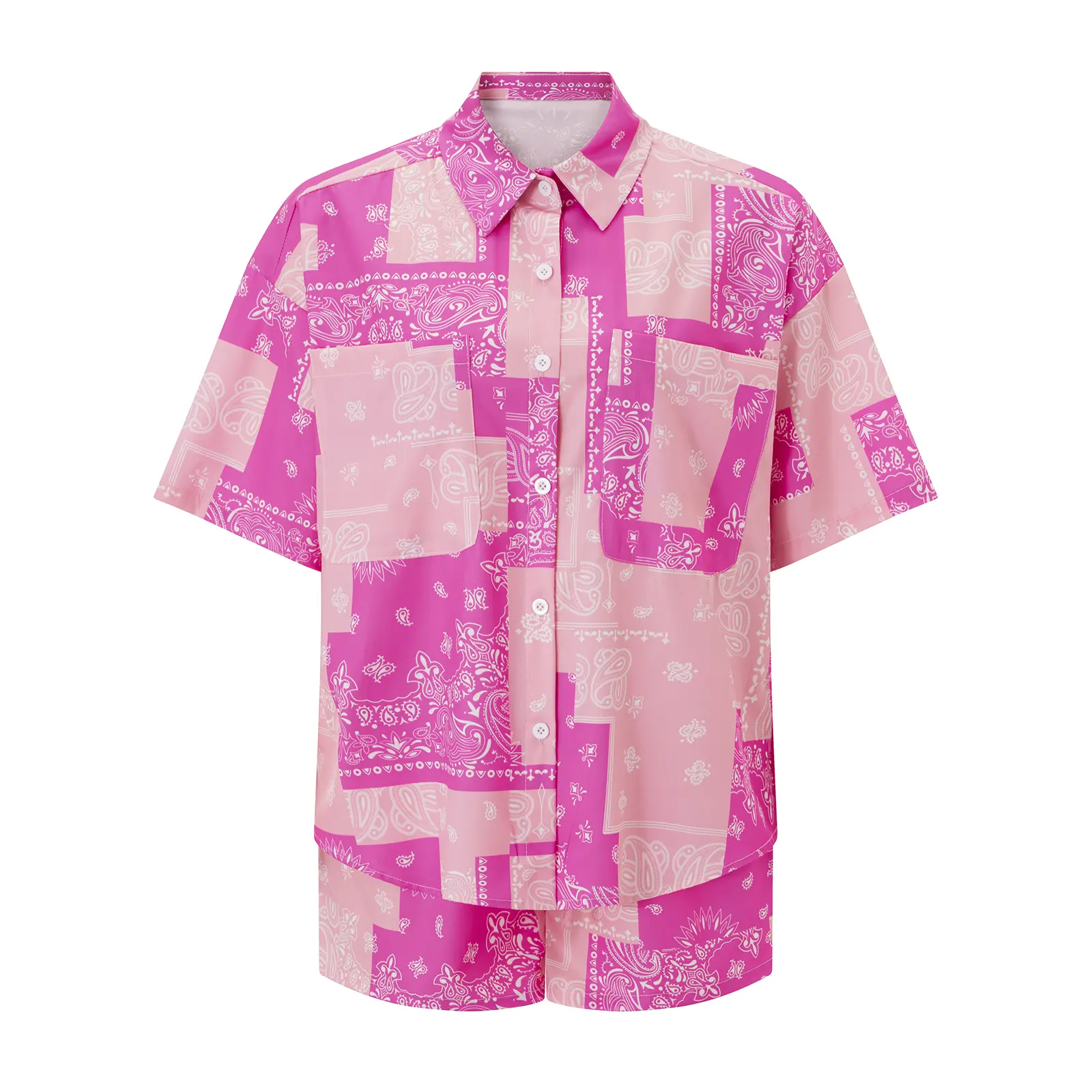 Women's Summer Lounge Set Short Sleeve Button Up Pattern Print Tops Shorts Sleepwear Sets