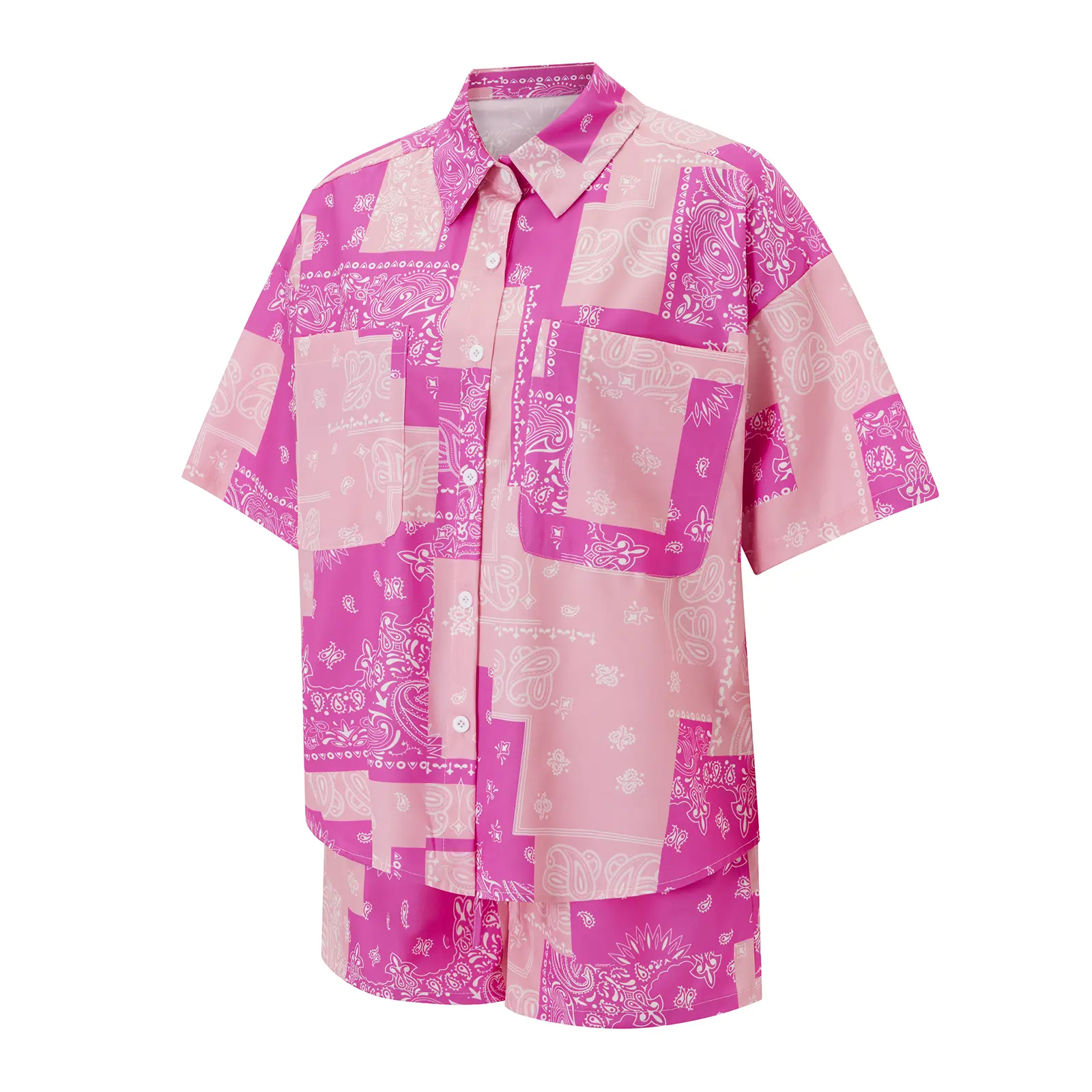 Women's Summer Lounge Set Short Sleeve Button Up Pattern Print Tops Shorts Sleepwear Sets