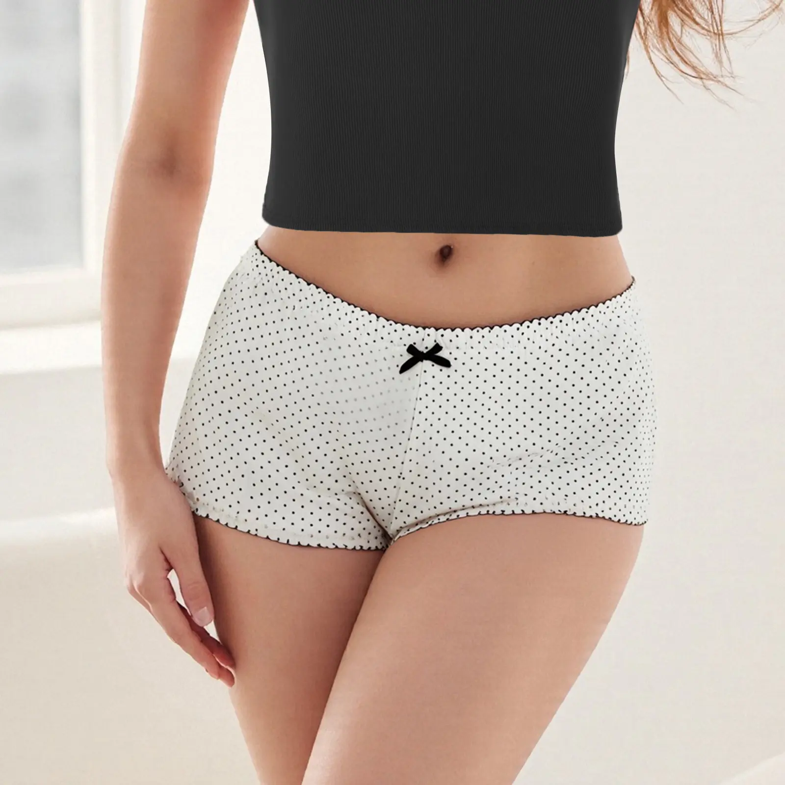 Women Dot Print Pajama Shorts Low Rise Tight Fitted Mini Lounge Shorts Cute Pajama Bottoms