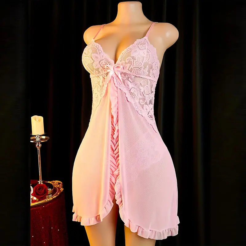 Suspender Pajamas Shorts Panties Set Summer Thin Nightgown Woman Lingerie Night Skirt Cute Pink Sleepwear Hot With Thong sets