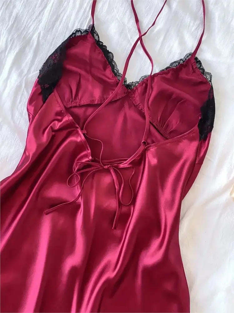 1 Piece Elegant Lace Embroidery Exquisite Homewear Summer Sling Nightgown Sexy Split Thin Mini Pajamas Nights Dress Woman Shirt