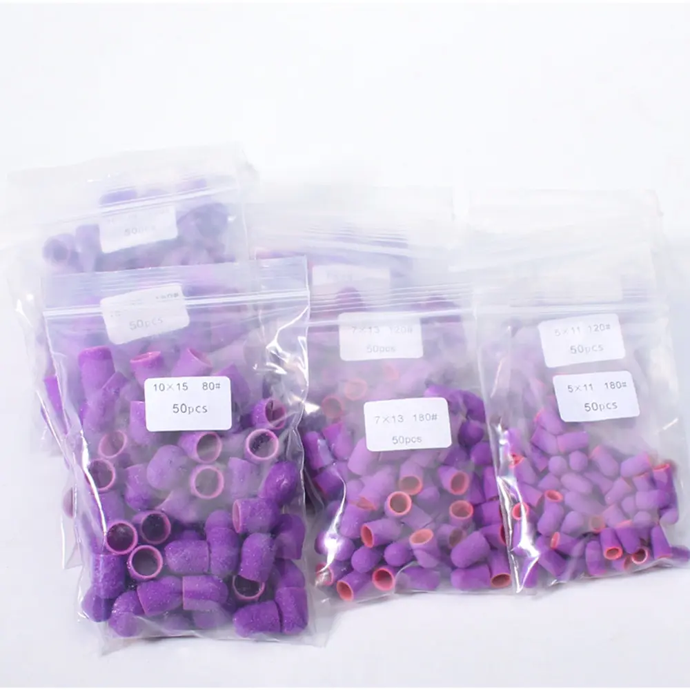 50pc/Set Nail Sanding Caps With Rubber Pedicure Polishing Sand Block Electric Pedicure Burr Foot Cuticle Tool Drill Accessories