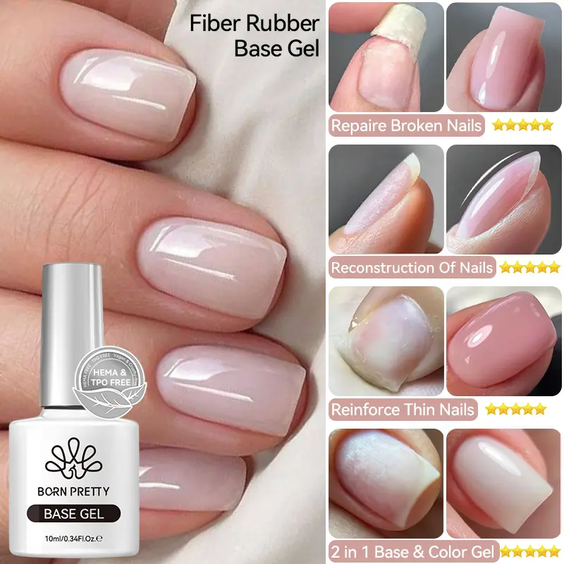 BORN PRETTY 10ml Fiber Rubber Base Gel For Broken Nail Repaired Fiberglass Clear Quick Building Soak Off UV Construction Gel