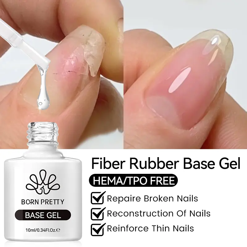 BORN PRETTY 10ml Fiber Rubber Base Gel For Broken Nail Repaired Fiberglass Clear Quick Building Soak Off UV Construction Gel