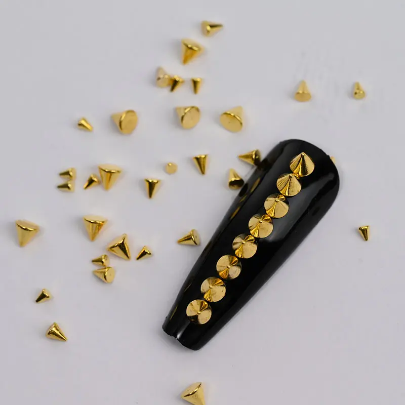 6Grids 3D Punk Metal Rivet Nail Charms 1.5/2/3mm Gold/Silver Round Cone  Studs Nail Jewels Decoration DIY Crafts Manicure Supply