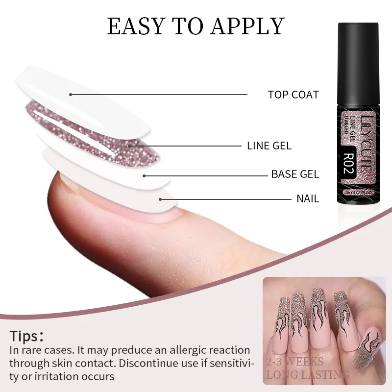 LILYCUTE 5ML Champagne Gold Reflective Glitter Liner Gel Nail Polish Bright Sparkling French Semi Permanent Nail Painting UV Gel
