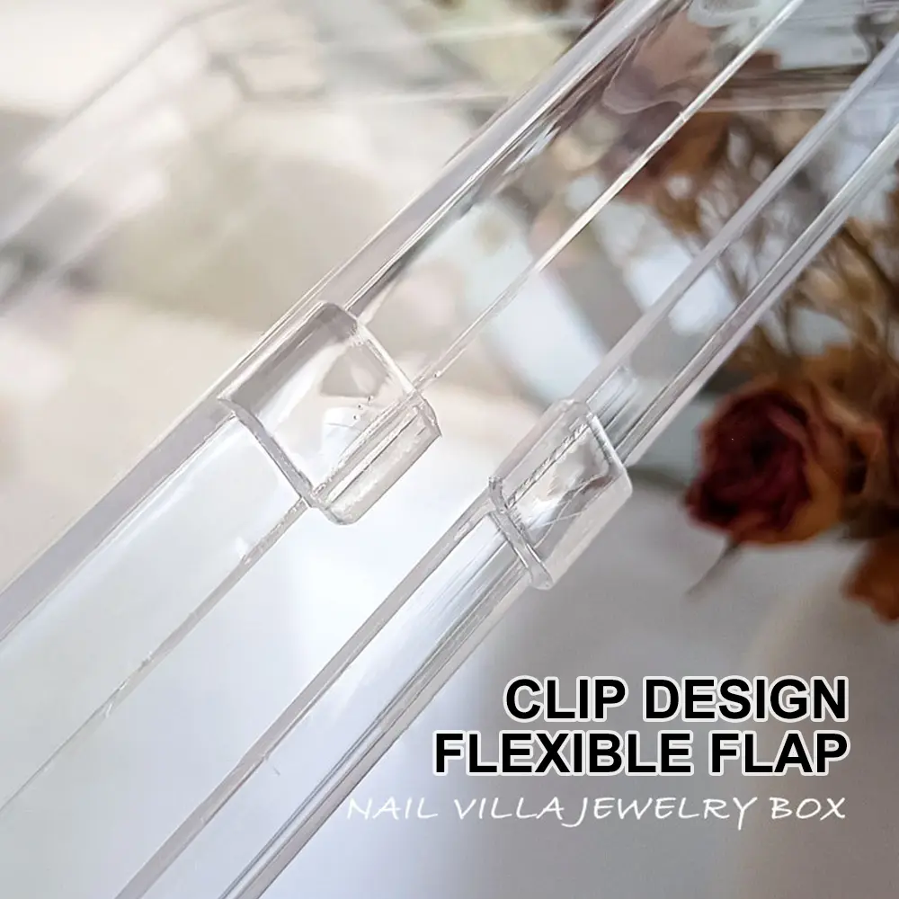 Clear Acrylic Nail Press-On Nail Storage Box with Tape Large Capacity 12*12cm Dustproof Showcase for Personal Nail Tips Display