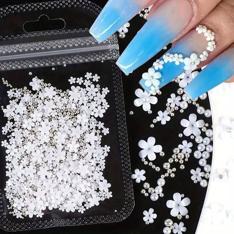 200PCS Resin Flower Nail Art Accessories Five-Petal Flower Rhinestones Nails Charms Decorations Manicure DIY Nail Crafts