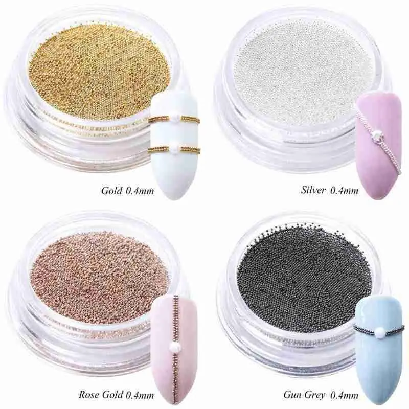 0.4mm Small Stainless Steel Micro Beads For Nail Art Decoration Metal Studded Nails Caviar Bead Silver Gold Grey Accessory