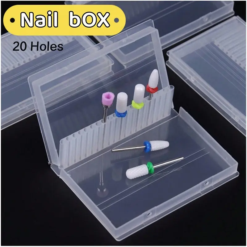 20 Holes Nail Drill Bits Storage Box Nail Grinding Head Holder Stand Display Cleanser Dustproof Cutter Manicure Organizer Stand