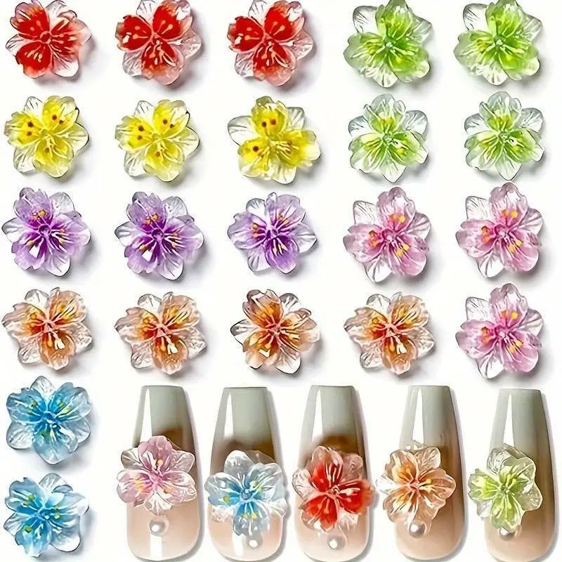 10-100Pcs Luminous Ice Flowers Nail Charms Translucent 3D Resin Floral Petals For Nail Art Design Nail Jewels Decorations