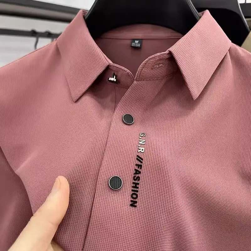 High end brand ice silk short sleeve polo shirt men's summer new fashionable printed casual T-shirt comfortable cool golf top
