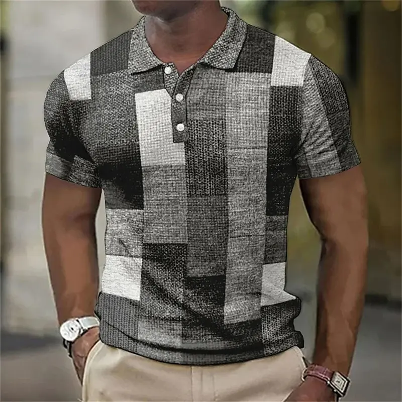 Vintage Splicing Striped Plaid 3D Printed Polo Shirts For Men Clothes Fashion Women Streetwear Block Graphic POLO Shirt Boy Tops