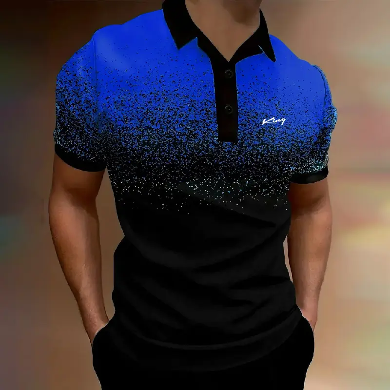100% Polyester Men Clothes Summer Short Sleeve Fashion Gradient Color Polo Shirt Men Slim Fit Business Causal Golf Polo Shirt