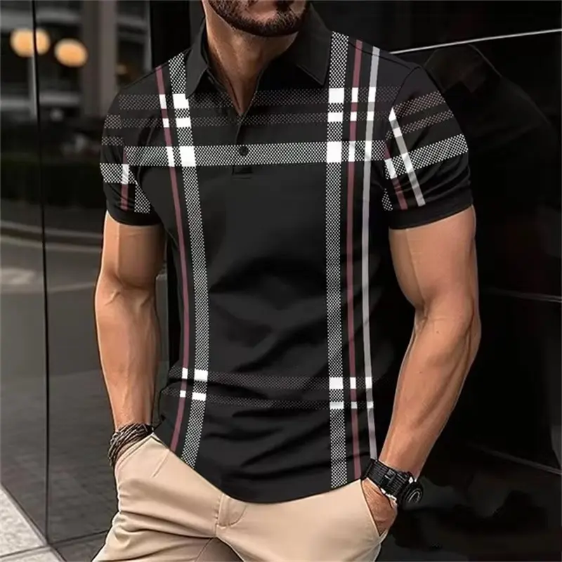 3D Printed Stripe Splicing Polo Shirt For Men Colorful Fashion Pattern Tees Summer Street Loose Short Sleeve Tops Lapel T-Shirts