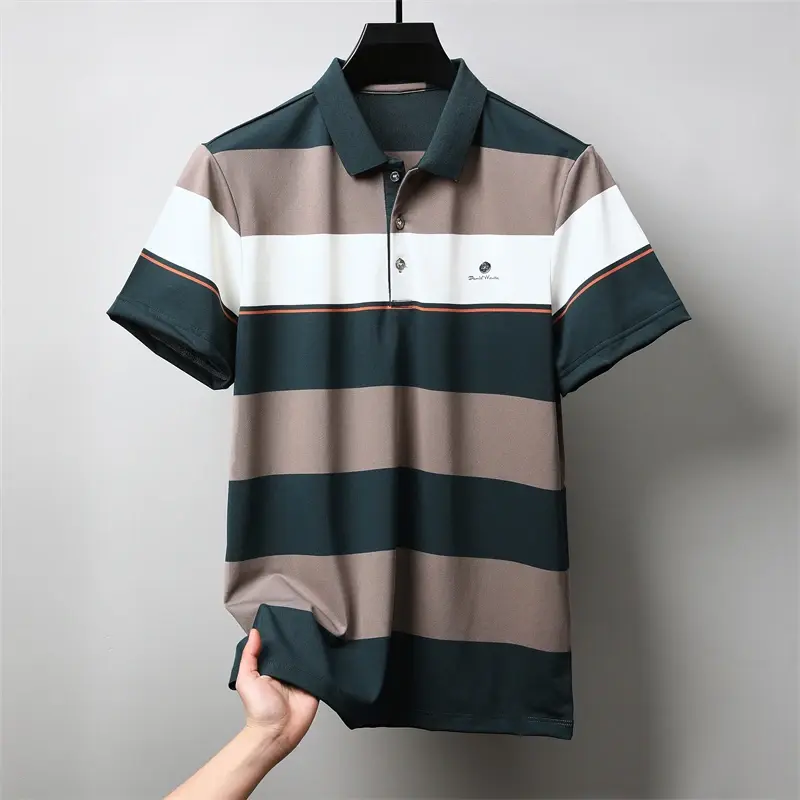 Men's Casual and Fashionable Striped Short Sleeved Polo Shirt Summer Comfortable Sweat Absorbing Breathable and Versatile Top