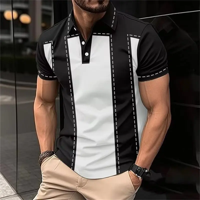 3D Printed Stripe Splicing Polo Shirt For Men Colorful Fashion Pattern Tees Summer Street Loose Short Sleeve Tops Lapel T-Shirts