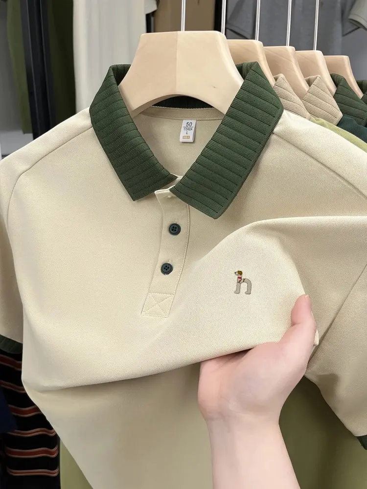 High end brand men's short sleeve polo shirt summer fashion striped collar dog embroidery boutique golf casual business T-shirt