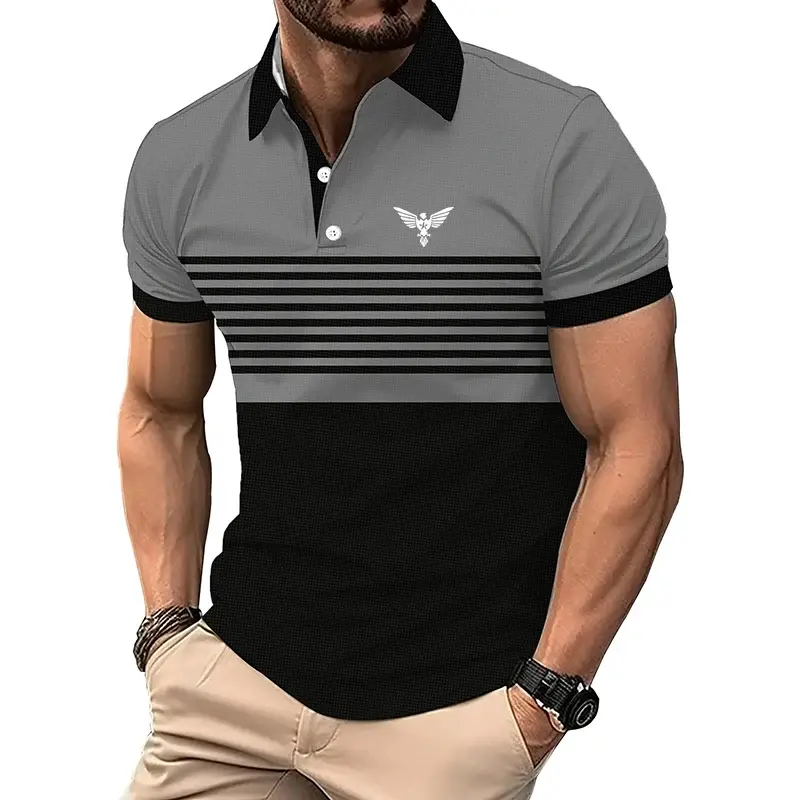Summer New Stripe Polo Shirt  Men Casual Sport Lapel Golf Polo Shirt Tops Casual Men Polo Shirt  Short Sleeve Tops Polo Shirt