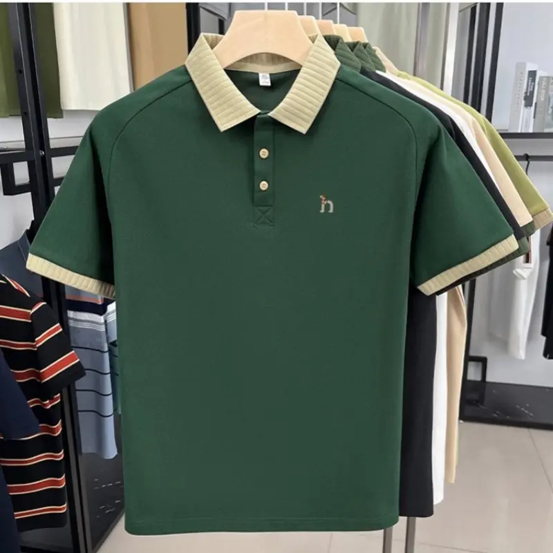 High end brand men's short sleeve polo shirt summer fashion striped collar dog embroidery boutique golf casual business T-shirt