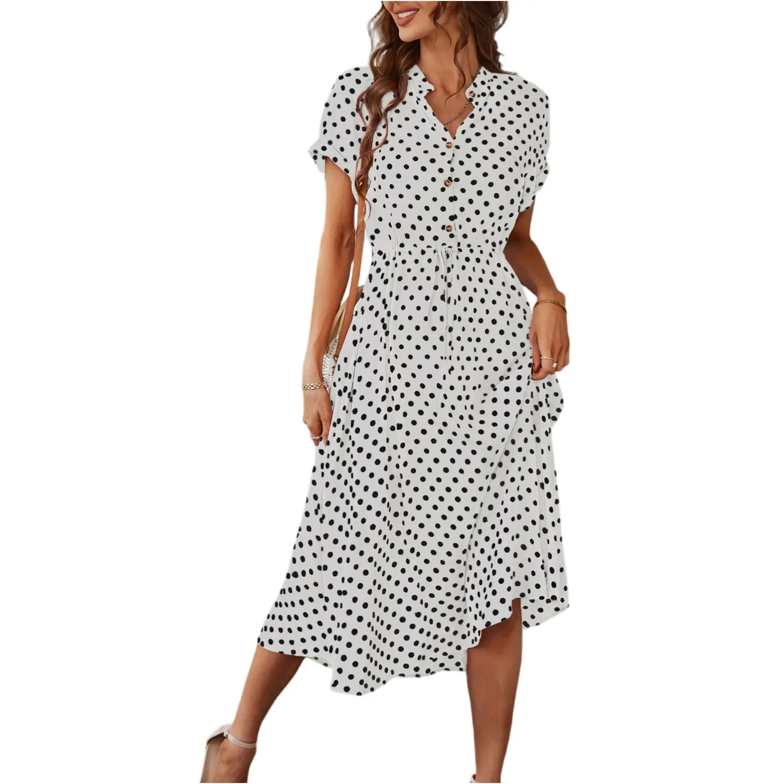 Women'S Button Printed Maxi Dress Drawstring Waist V-Neck Elegant Slim Casual Long Dress Summer Club Party Prom Dress