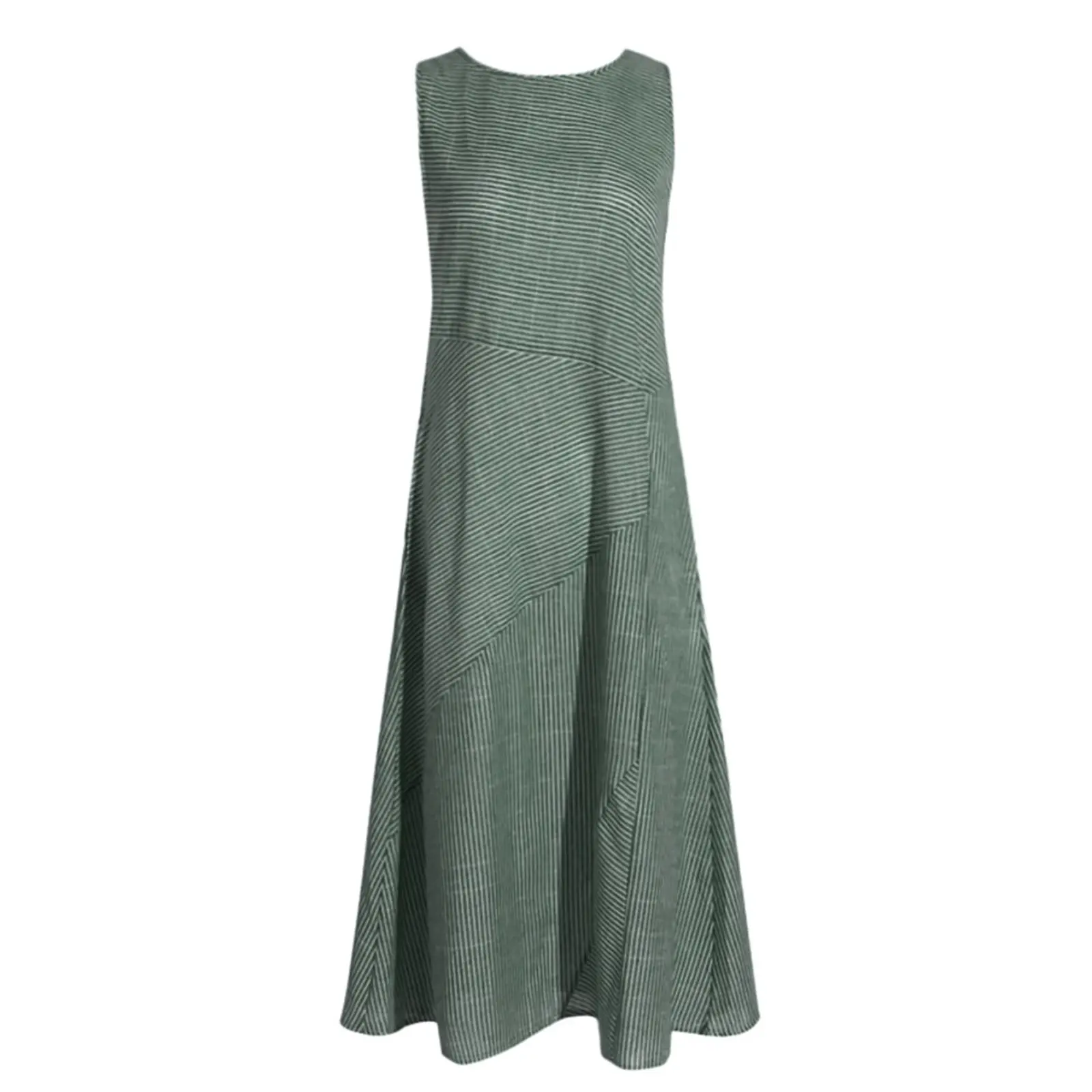 2024 Summer Striped Printed Midi Dress Fashion Holiday Elegant Sleeveless Dresses Casual Loose Comfortable Pocket Long Dress