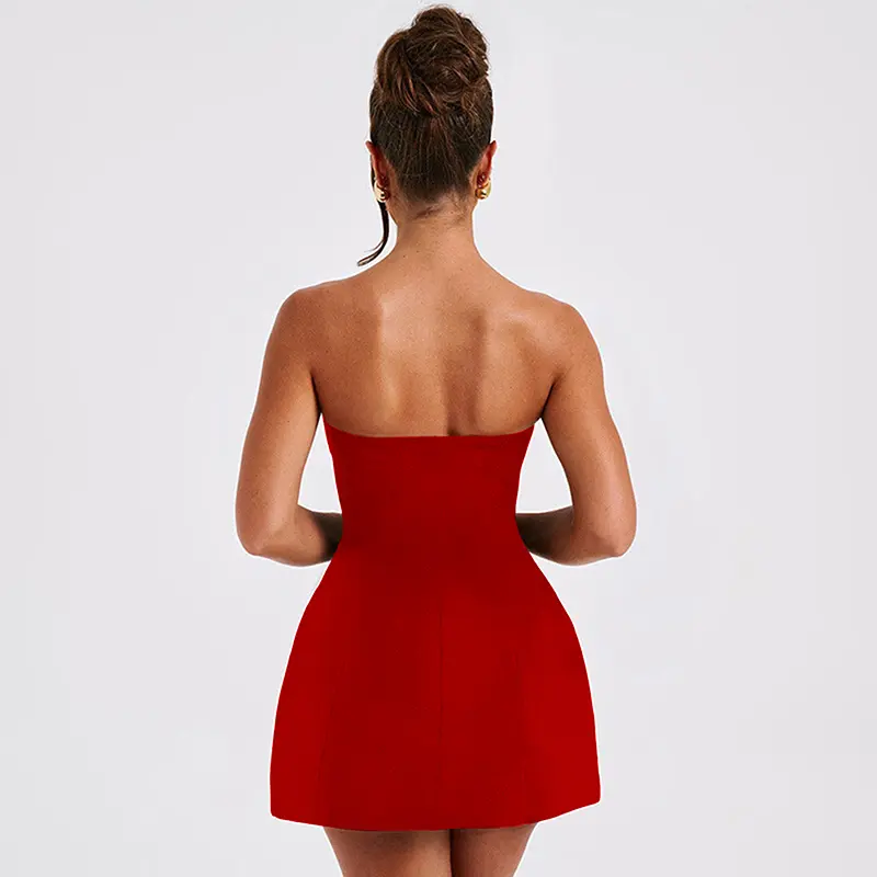 Strapless A-Line Dress Women's Summer New Solid Fashion Sleeveless Sexy Off Shoulder Dresses Bodycon Elegant Club Party Dresses