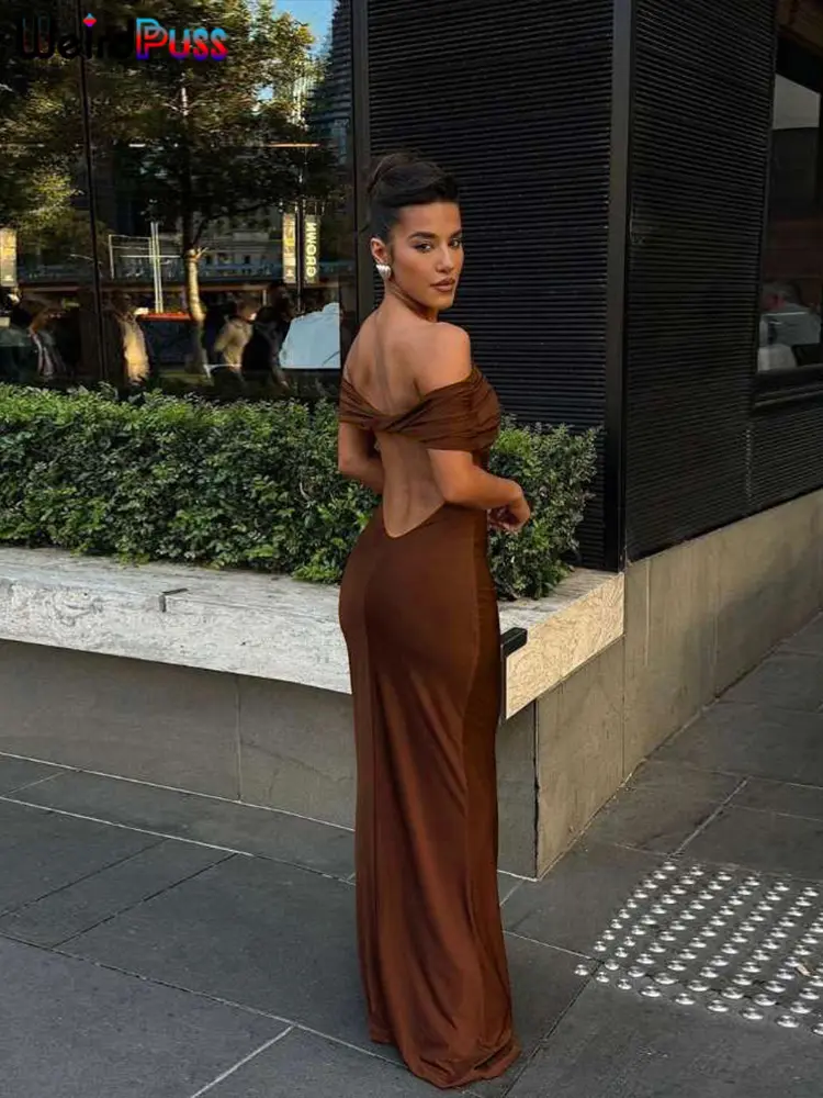 weird puss slash neck elegant solid dress women summer hollow skinny stretch maxi bodycon birthday party streetwear Vestidos