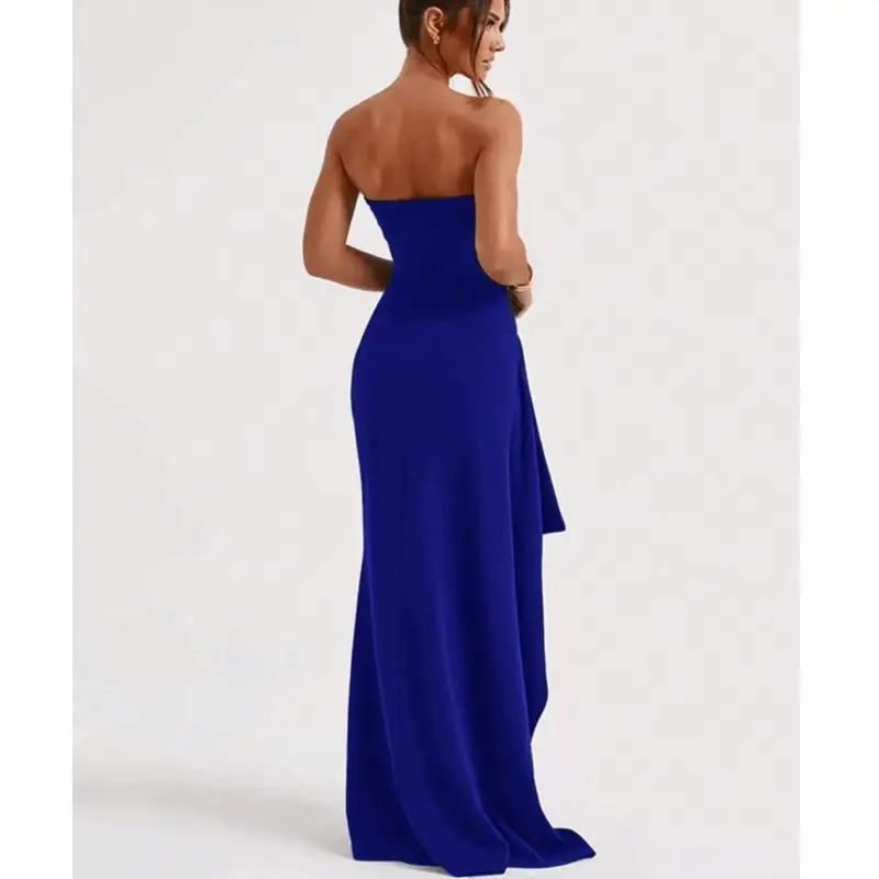 2024 Summer Slash Neck Strapless Party Evening Dress Casual Sleeveless High Slit Long Dress Elegant Backless Sexy Dress Vestidos