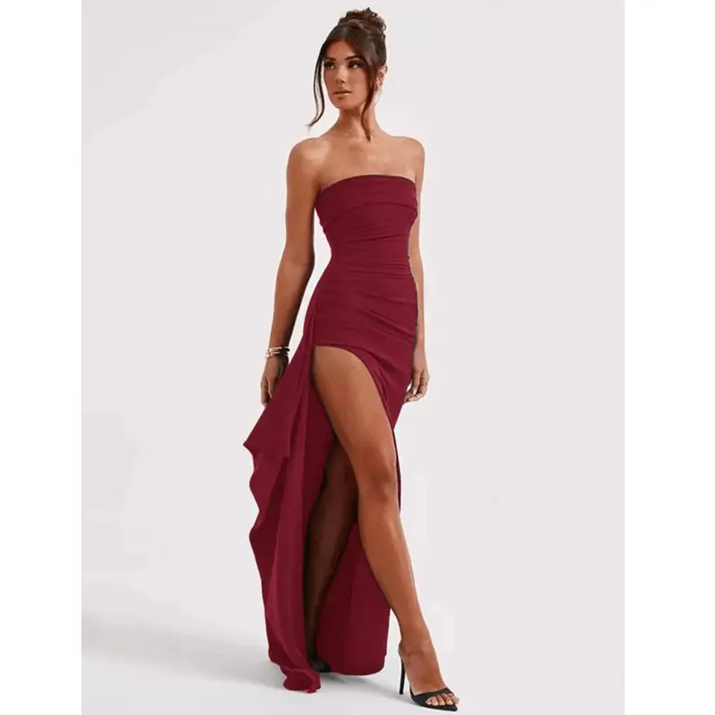 2024 Summer Slash Neck Strapless Party Evening Dress Casual Sleeveless High Slit Long Dress Elegant Backless Sexy Dress Vestidos