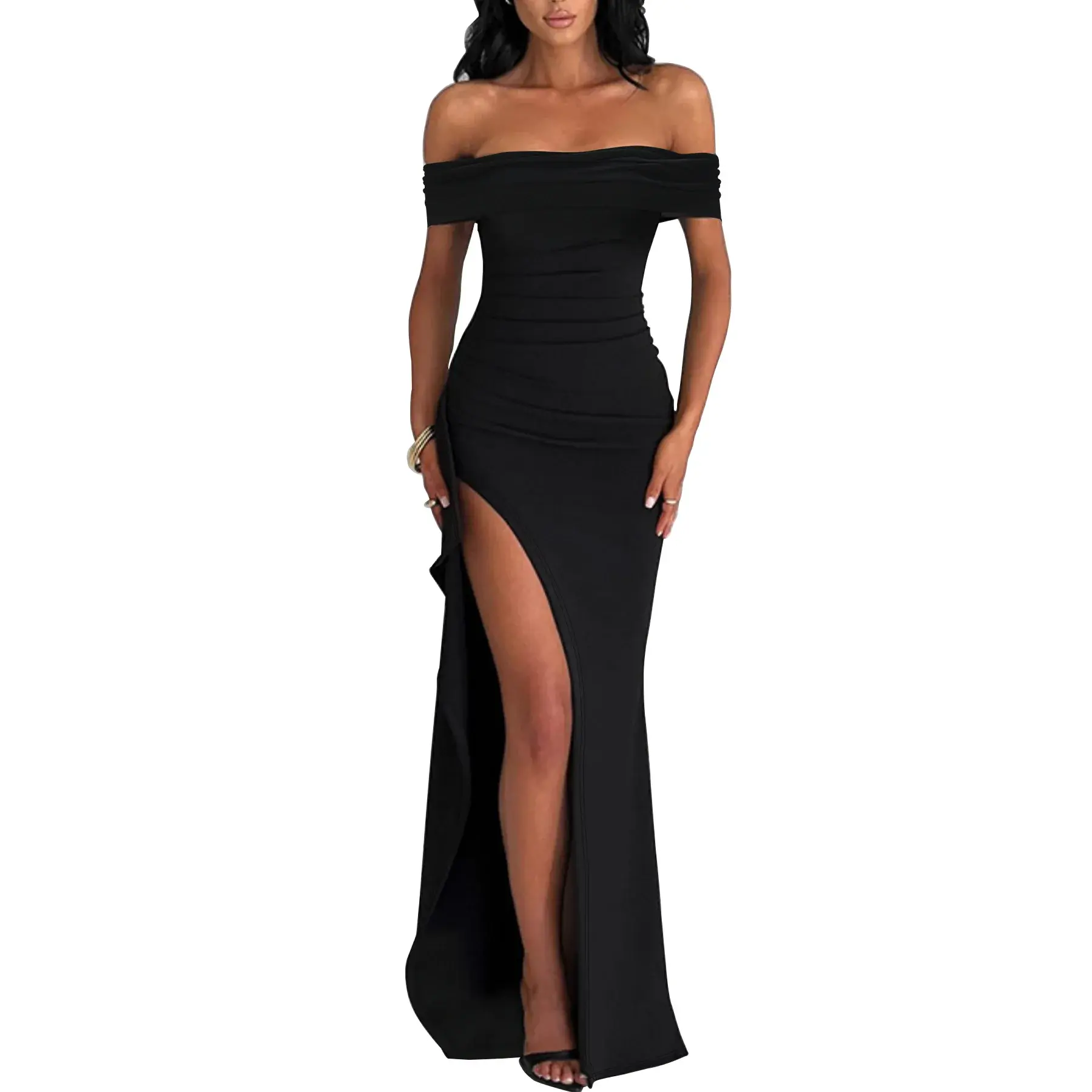 Sexy Off-Shoulder Side Slit Women's Dress Amazon Europe New Arrival Elegant Slimming Effect Smooths Your Silhouette
