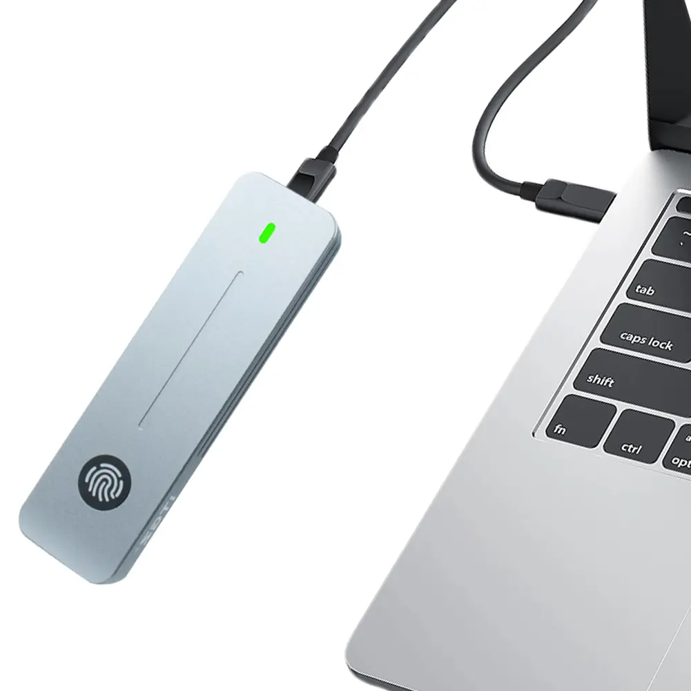 M.2 NVMe SATA M.2 SSD Case M-Key B +M Key Fingerprint Encrypted Solid State Disk Box SSD Hard Drive Case for 2230/2242/2280 SSD