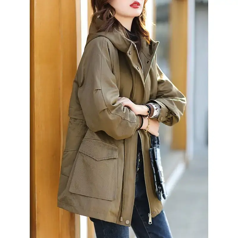 Women's Parka Jacket 2023 Winter New Fleece-lined Warm Elegant Hooded Cotton-padded Coat Versatile Loose-fit Top