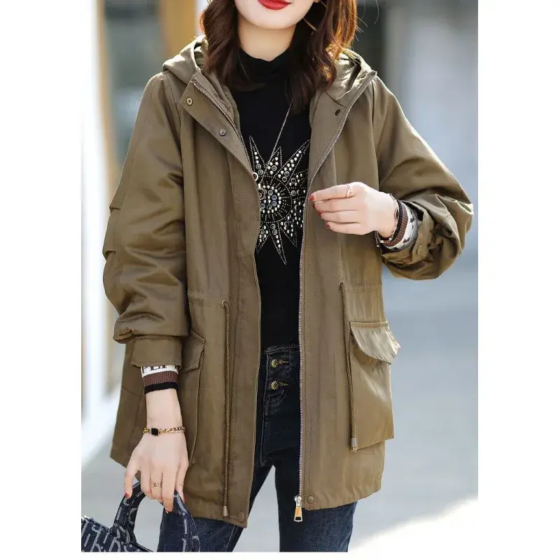 Women's Parka Jacket 2023 Winter New Fleece-lined Warm Elegant Hooded Cotton-padded Coat Versatile Loose-fit Top