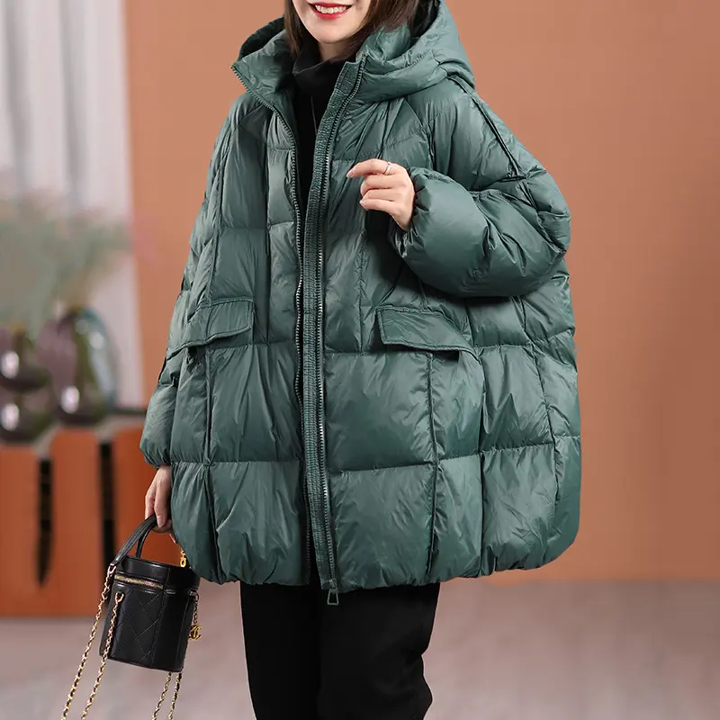 Lagabogy 2025 New Winter Women White Duck Down Jacket Hooded Warm Oversize Puffer Coat Female Casual Loose Parkas Pocket Outwear