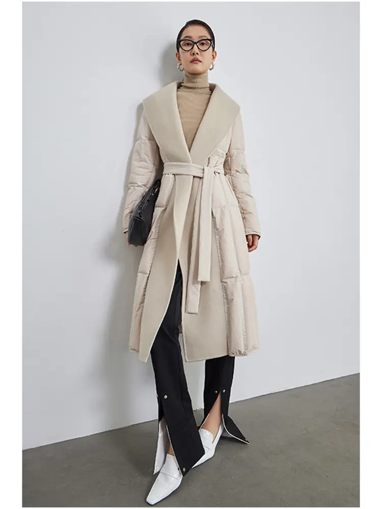 MENINA BONITA 2023 New Winter Women Cashmere Coat Long Filling Goose Down Overcoat Luxury Warm Thick Fashion Double Sided Jacket