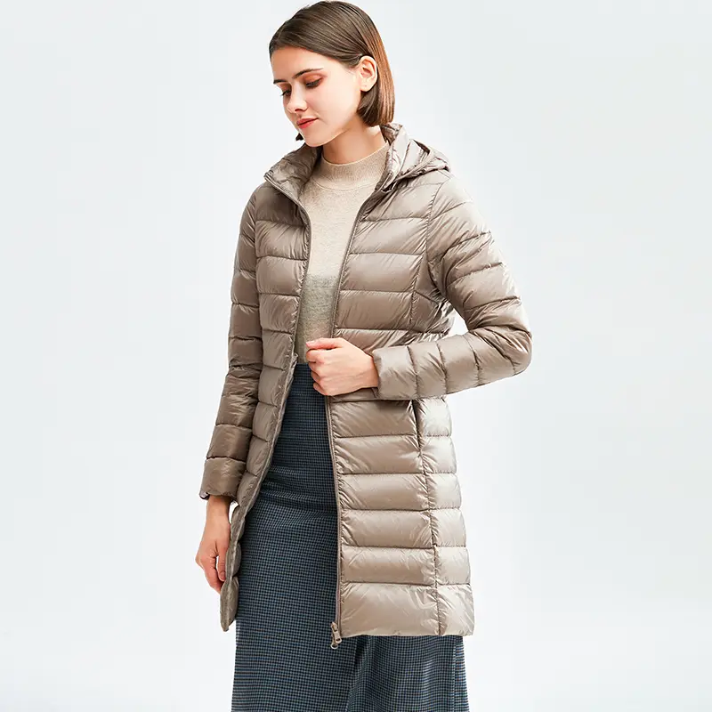 Plus Size New Female Ultralight Thin Packable Down X-Long Jacket Korean Slim Fit Office Lady Detachable Women Puffer Coats